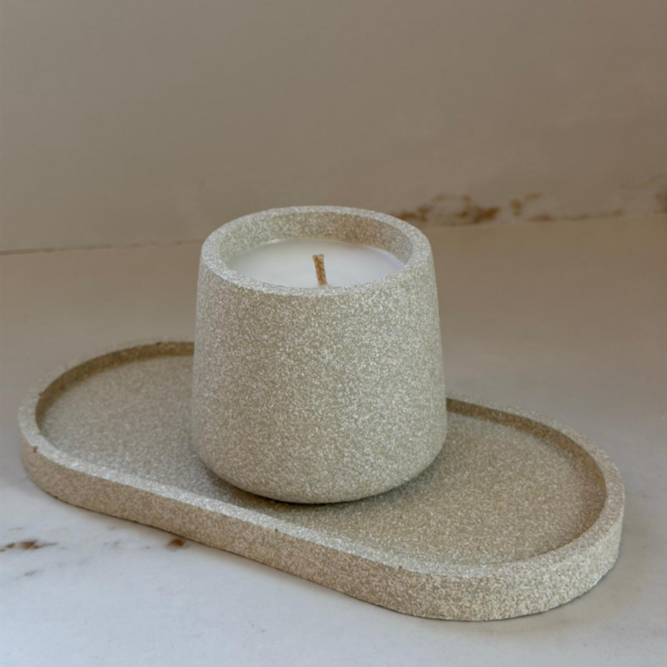 ⁦נר ביל בטקסטורת אבן לבן שמנת⁩ – תמונה ⁦2⁩