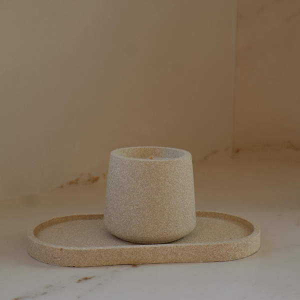 ⁦נר ביל בטקסטורת אבן לבן שמנת⁩ – תמונה ⁦4⁩