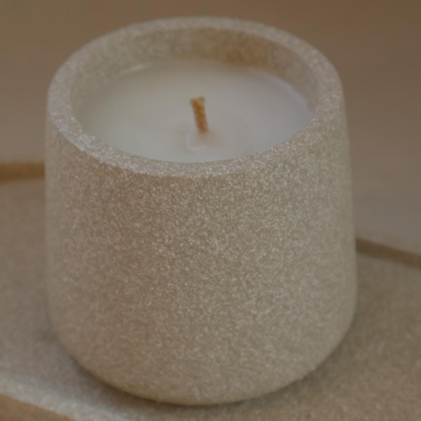 ⁦נר ביל בטקסטורת אבן לבן שמנת⁩ – תמונה ⁦3⁩