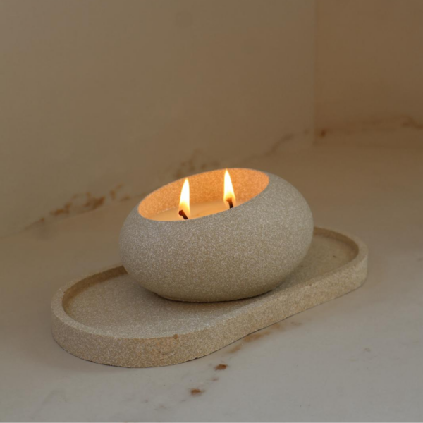 ⁦נר שאגי טקסטורת אבן לבן שמנת⁩ – תמונה ⁦3⁩
