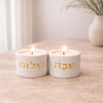 פמוטי שבת קטנים מרבל עם כיתוב זהב