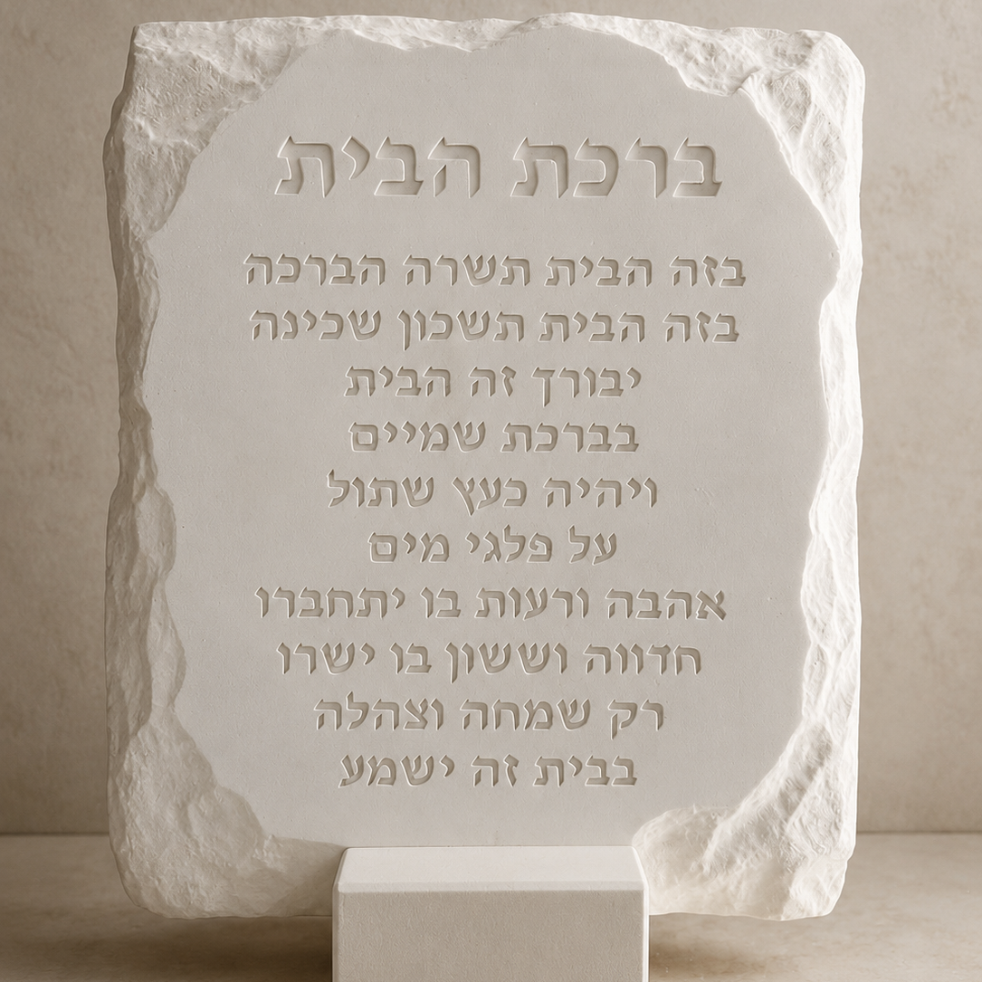 ברכת הבית מבטון לבן - ברכה מעוצבת בעיצוב מינימליסטי לכניסת הבית
